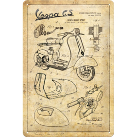 metalen wandbord Vespa GS sketches 20x30 cm