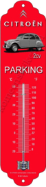 Metalen thermometer citroen 2cv/eend parking rood
