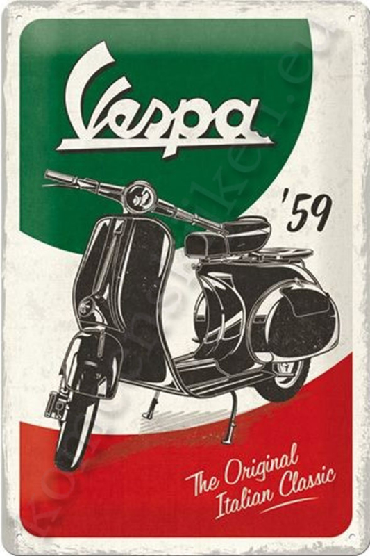 inch droog levering aan huis metalen reclamebord Vespa, The Italian Classic 20-30 cm | tweewielers 20x30  cm | kom eens kijken