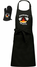 Barbecue schort + BBQ handschoen - Grill master - met naam