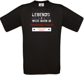 T-shirt - "Legends" - met maand en jaar naar keuze - zwart