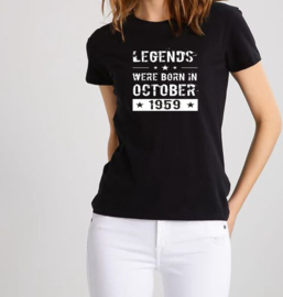 T-shirt - "Legends" - met maand en jaar naar keuze - zwart