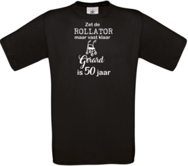 Unisex - T-shirt - zwart - Rollator - met naam en jaartal