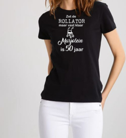 Unisex - T-shirt - zwart - Rollator - met naam en jaartal