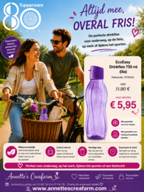 Tupperware OP=OP - Eco fles 750 ml met sportdop - Lila