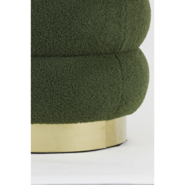 Poef Ø40x45 cm KIMI teddy donker olijf groen+goud