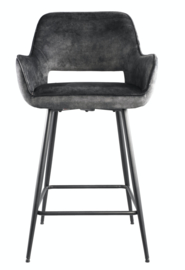 Fal LOW Velvet anthracite bar stool black metal leg