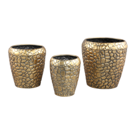 Noza Gold Zinc croco print pot round set of 3-PTMD