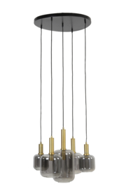 Hanglamp 5L Ø66x80 cm LEKAR antiek brons+smoke glas