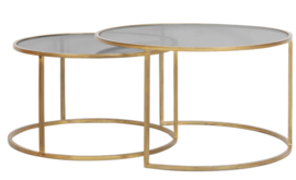 Salontafel S/2 Ø65x39+Ø75x44 cm DUARTE glas smoke-goud