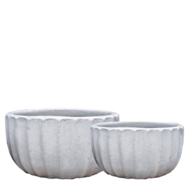 Raye White ceramic pot ribbed round set of 2