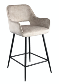 Fal LOW Velvet Khaki bar stool black metal leg