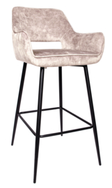 Fallon Velvet Khaki bar stool black metal leg (Hoog model)