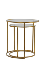 Bijzettafel S/2 Ø40x45+Ø50x52 cm DUARTE glas smoke-goud