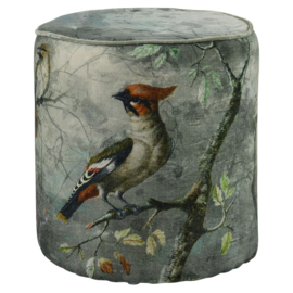 Poef fluweel charming kuifvogel 40x40x45cm