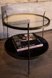 Tylo Black metal sidetable wood below and glass to - PTMD Collection