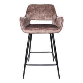 Fal LOW Velvet Brown bar stool black metal leg