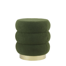 Poef Ø40x45 cm KIMI teddy donker olijf groen+goud