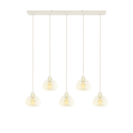 Hanglamp 5L 104x19x14 cm BISHO glas helder+crème