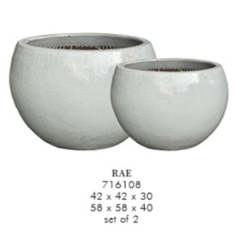 Rae White ceramic bowl pot round set of 2