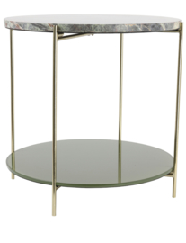 Bijzettafel S/2 Ø42x45+Ø52x50 cm BESUT marmer groen+glas