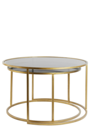 Salontafel S/2 Ø65x39+Ø75x44 cm DUARTE glas smoke-goud