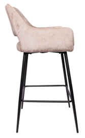 Fallon Velvet Khaki bar stool black metal leg (Hoog model)