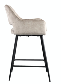 Fal LOW Velvet Khaki bar stool black metal leg