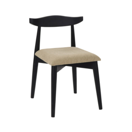 MANDELA - stoel - acacia hout / linnen - L 48 x W 53 x H 68 cm - zwart
