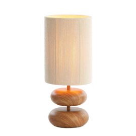 Tafellamp Ø22x50,5 cm DANIALO hout print naturel+touw crème