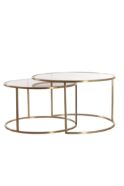 Salontafel S/2 Ø65x39+Ø75x44 cm DUARTE gls bruin+licht goud