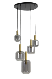 Hanglamp 5L Ø66x80 cm LEKAR antiek brons+smoke glas