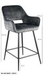 Fal LOW Velvet anthracite bar stool black metal leg