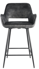 Fal LOW Velvet anthracite bar stool black metal leg