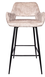 Fallon Velvet Khaki bar stool black metal leg (Hoog model)