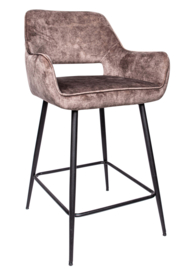 Fal LOW Velvet Brown bar stool black metal leg