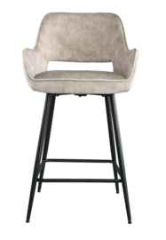 Fal LOW Velvet Khaki bar stool black metal leg