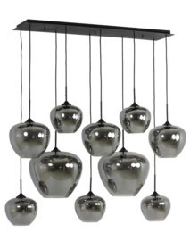 Hanglamp 10L 120x60x110 cm MAYSON mat zwart+glas smoke