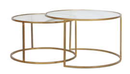 Salontafel S/2 Ø65x39+Ø75x44 cm DUARTE glas-goud