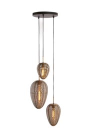 Hanglamp 3L Ø36x97 cm YAELLE antiek brons+mat zwart