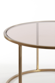 Salontafel S/2 Ø65x39+Ø75x44 cm DUARTE gls bruin+licht goud