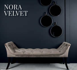 Nora Velvet Sand padded bed bench black wood legs