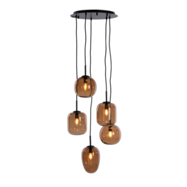 Hanglamp 5L E14 Ø45x23 cm MEZZA glas bruin