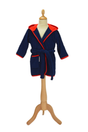 Kinderbadjas met capuchon Marineblauw - Rood