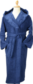 Organische donkerblauwe badjas met capuchon