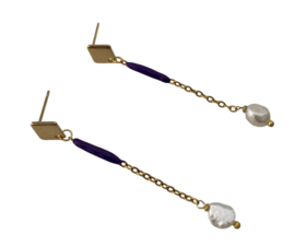 Harlequin Enamel & Pearl Golden Earstuds
