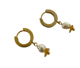 Chunky Pearl & Stone Hoop Earrings