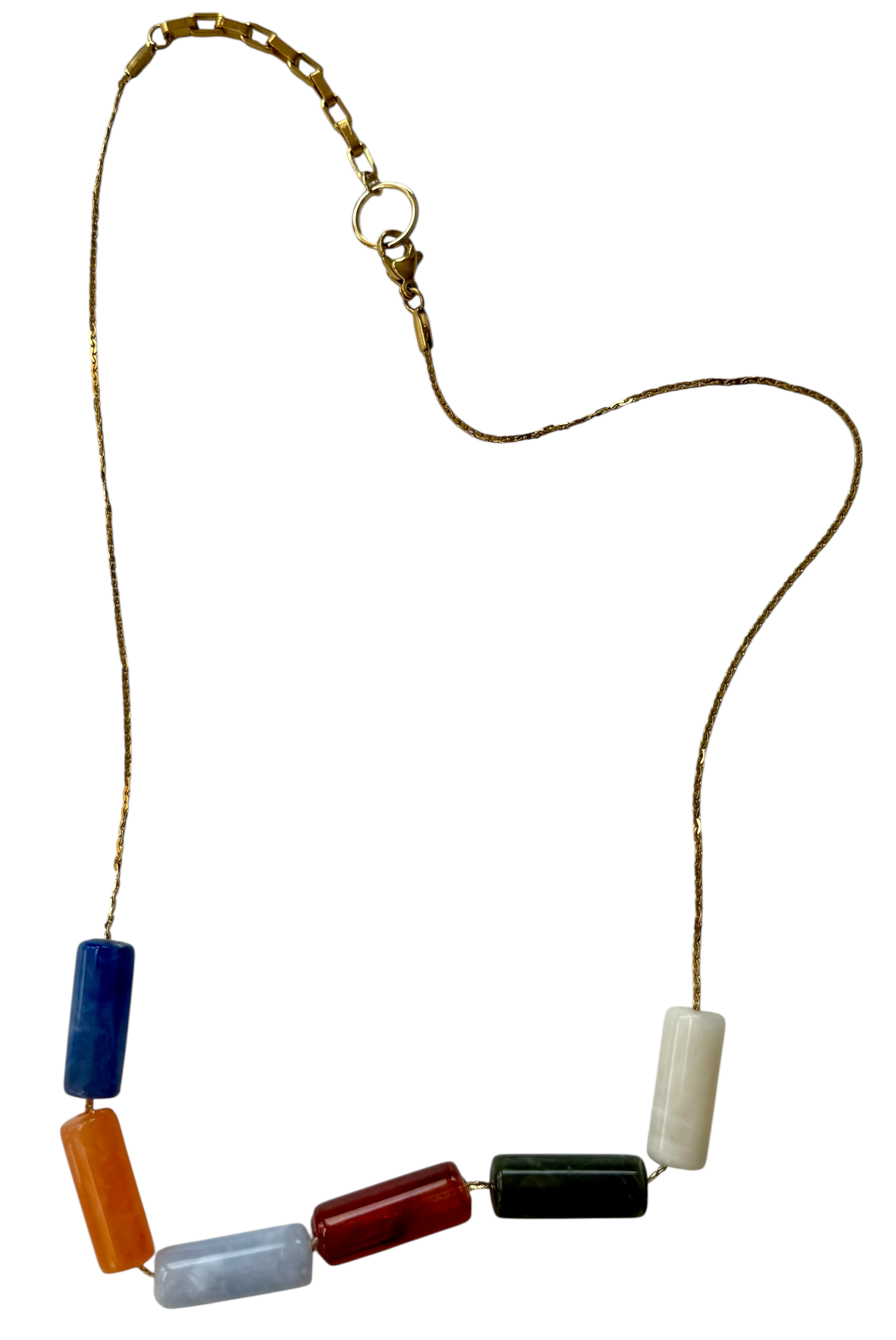 Bybjor Colorful Tube Golden Chain & Circle Necklace