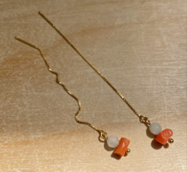 Coral & Pastel Jade Threader Earrings