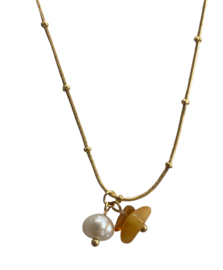 Bybjor Amber & Pearl Golden Necklace